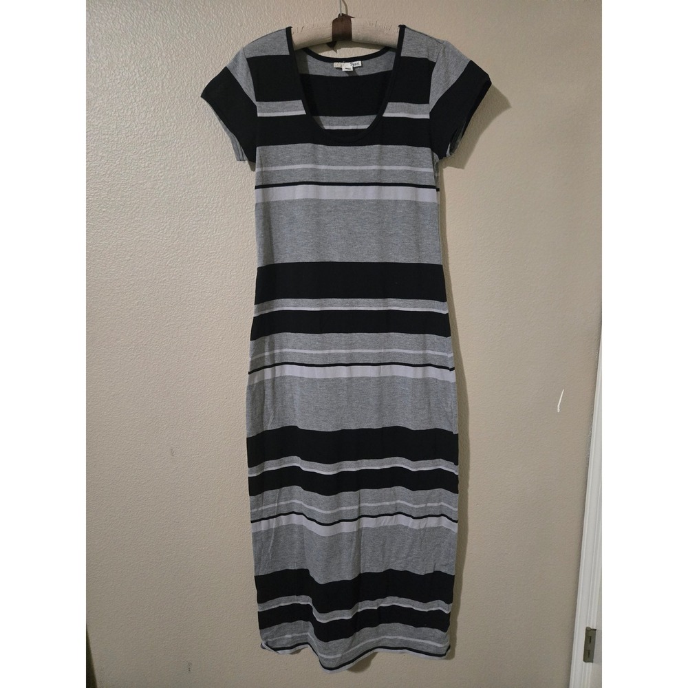 Vintage Sauci Womens Striped SS Maxi Dress XL Black Grey